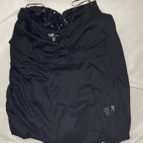 Black Sequin Strapless Jumpsuit 2X Long Pants Black Stretch Curvy Sense Pull On - Picture 16 of 16